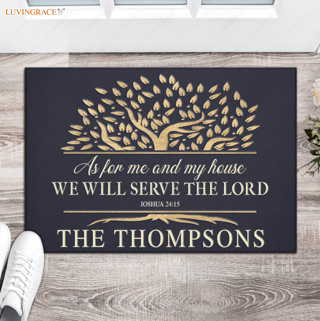 Vintage Tree Rustic Serve The Lord Personalized Doormat