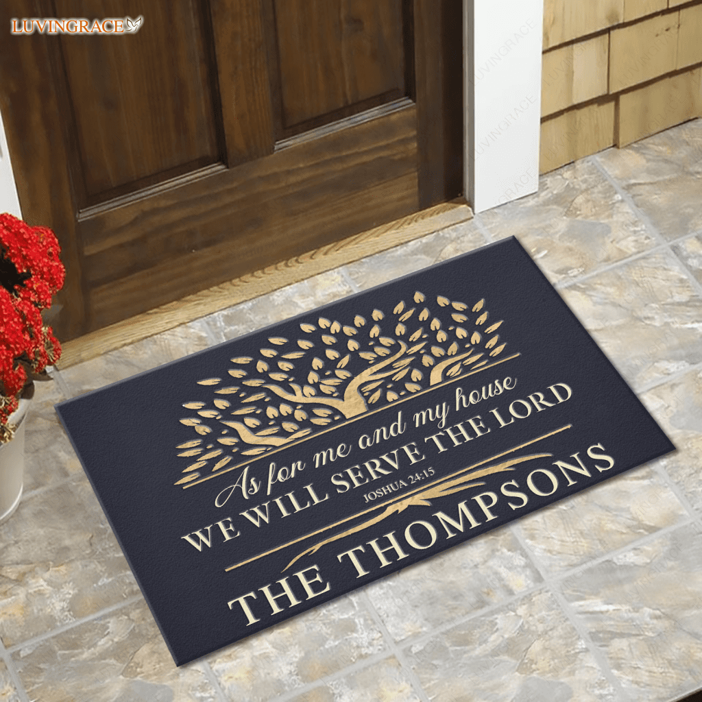 Vintage Tree Rustic Serve The Lord Personalized Doormat