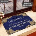 Elegant Floral Lace Royal Blue Serve The Lord Personalized Doormat