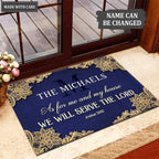 Elegant Floral Lace Royal Blue Serve The Lord Personalized Doormat
