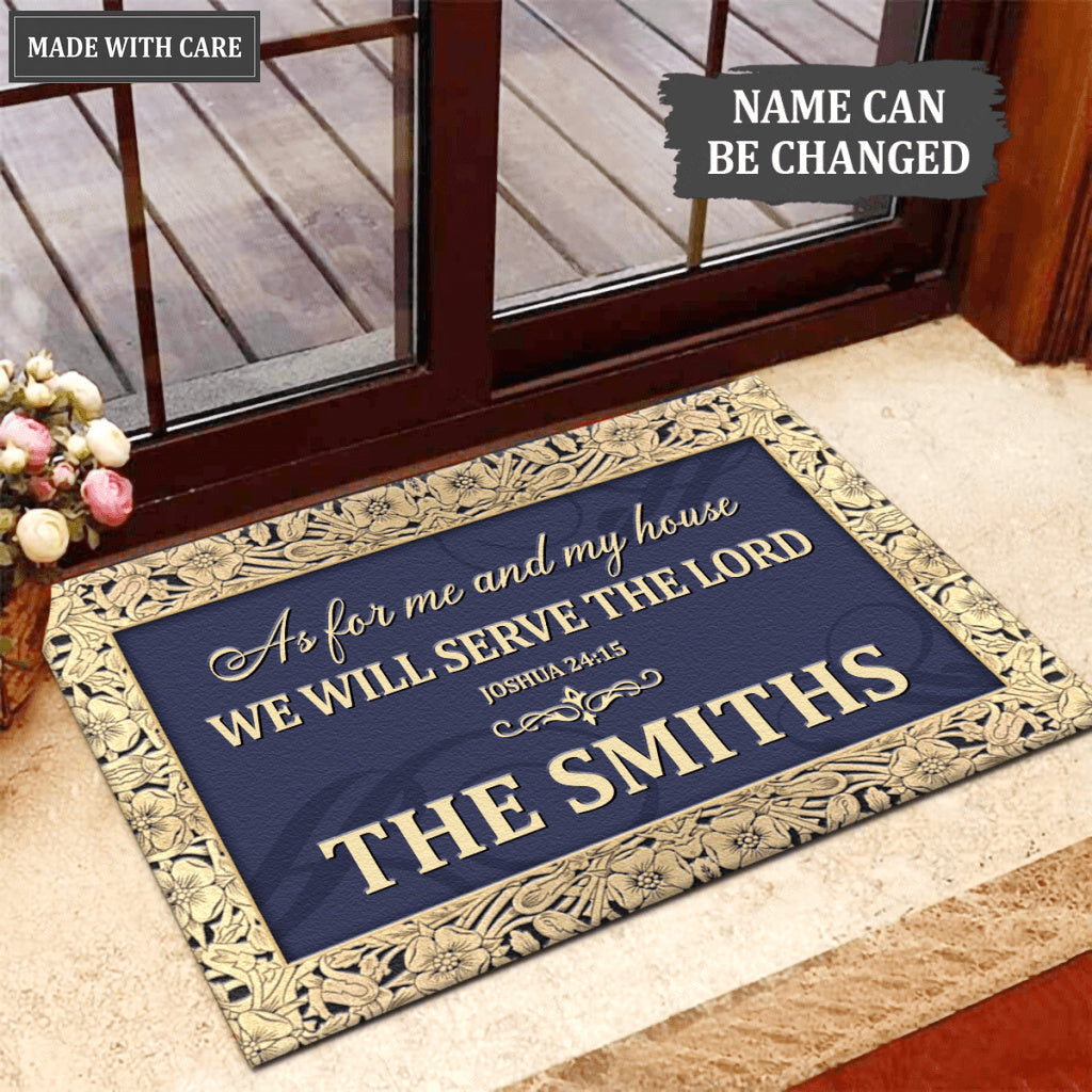 Elegant Vintage Gold Roses Serve The Lord Personalized Doormat