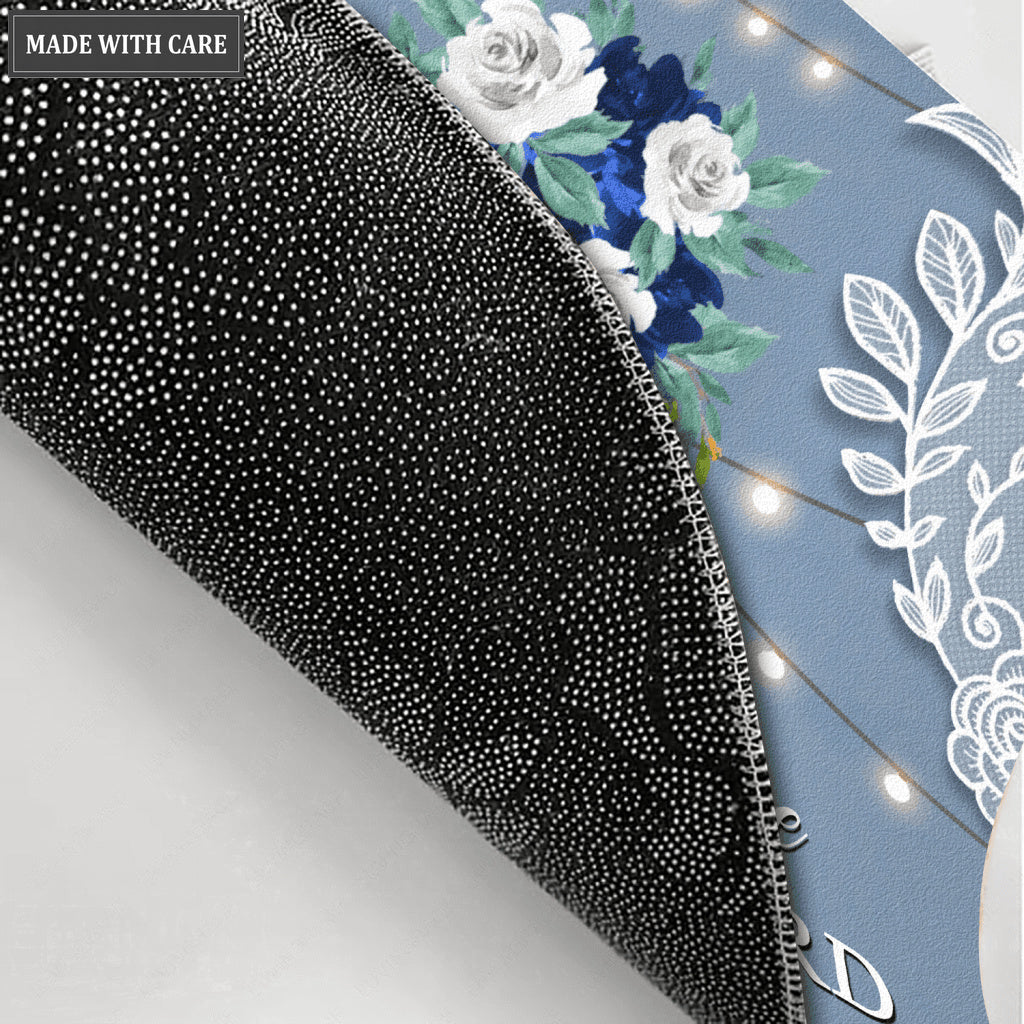 Dusty Blue Country Lace Serve The Lord Personalized Doormat