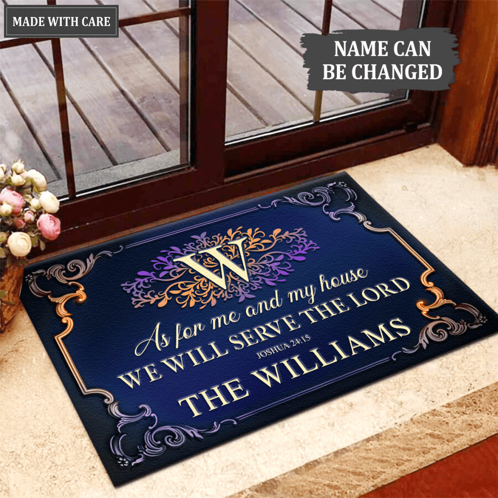 Golden Purple Serve The Lord Personalized Doormat