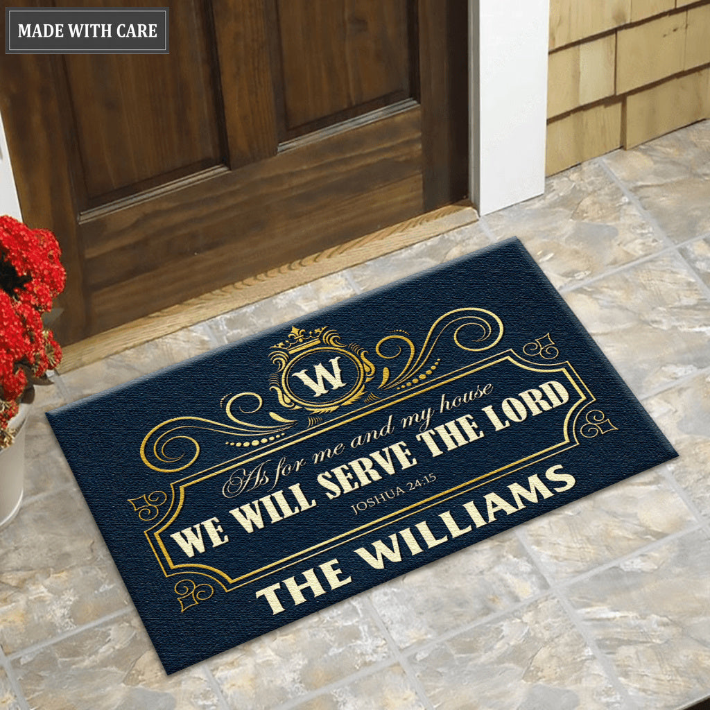 Royal Crown Wreath Monogrammed Serve The Lord Personalized Doormat