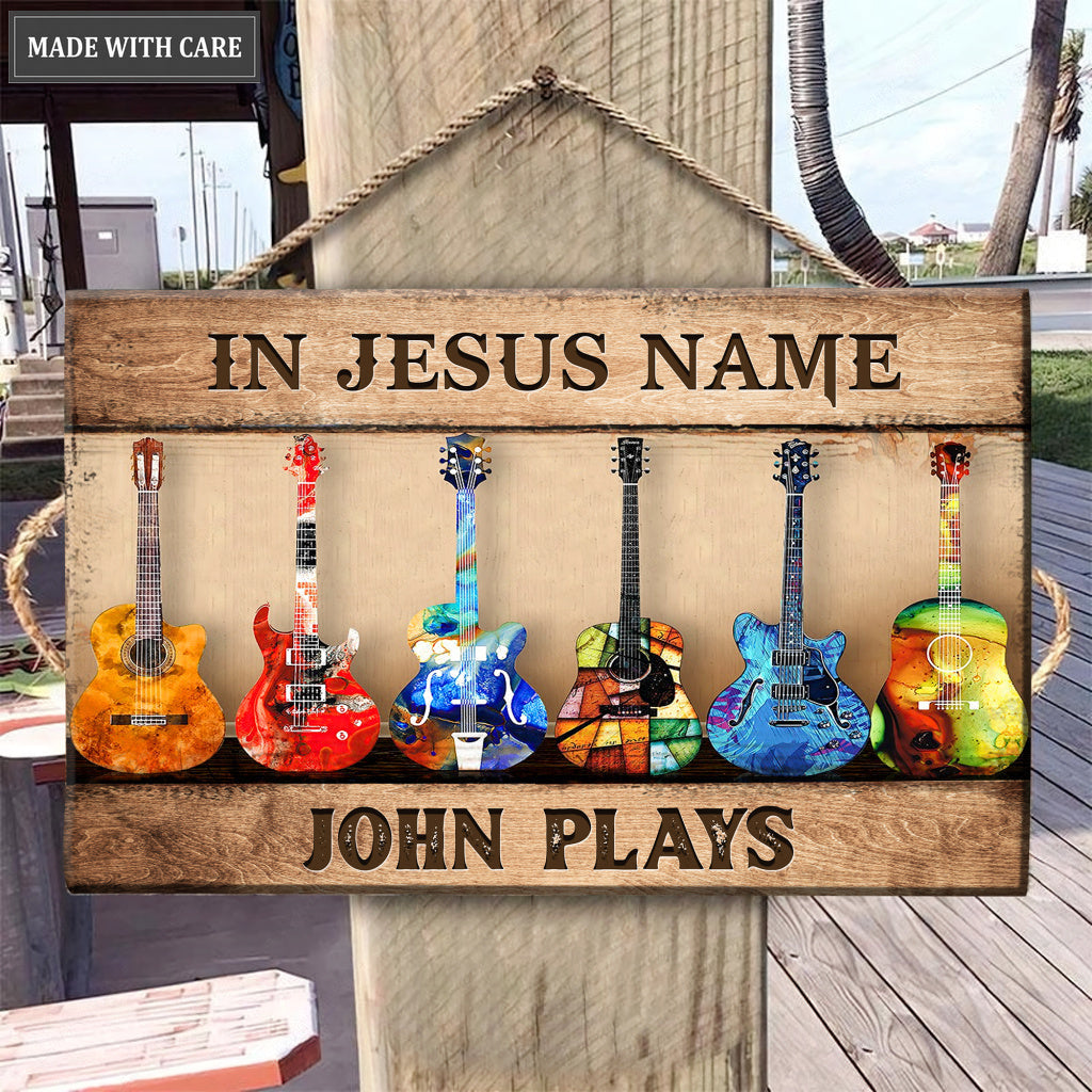 Personalized Guitar In Jesus Play Rectangle Wood Sign