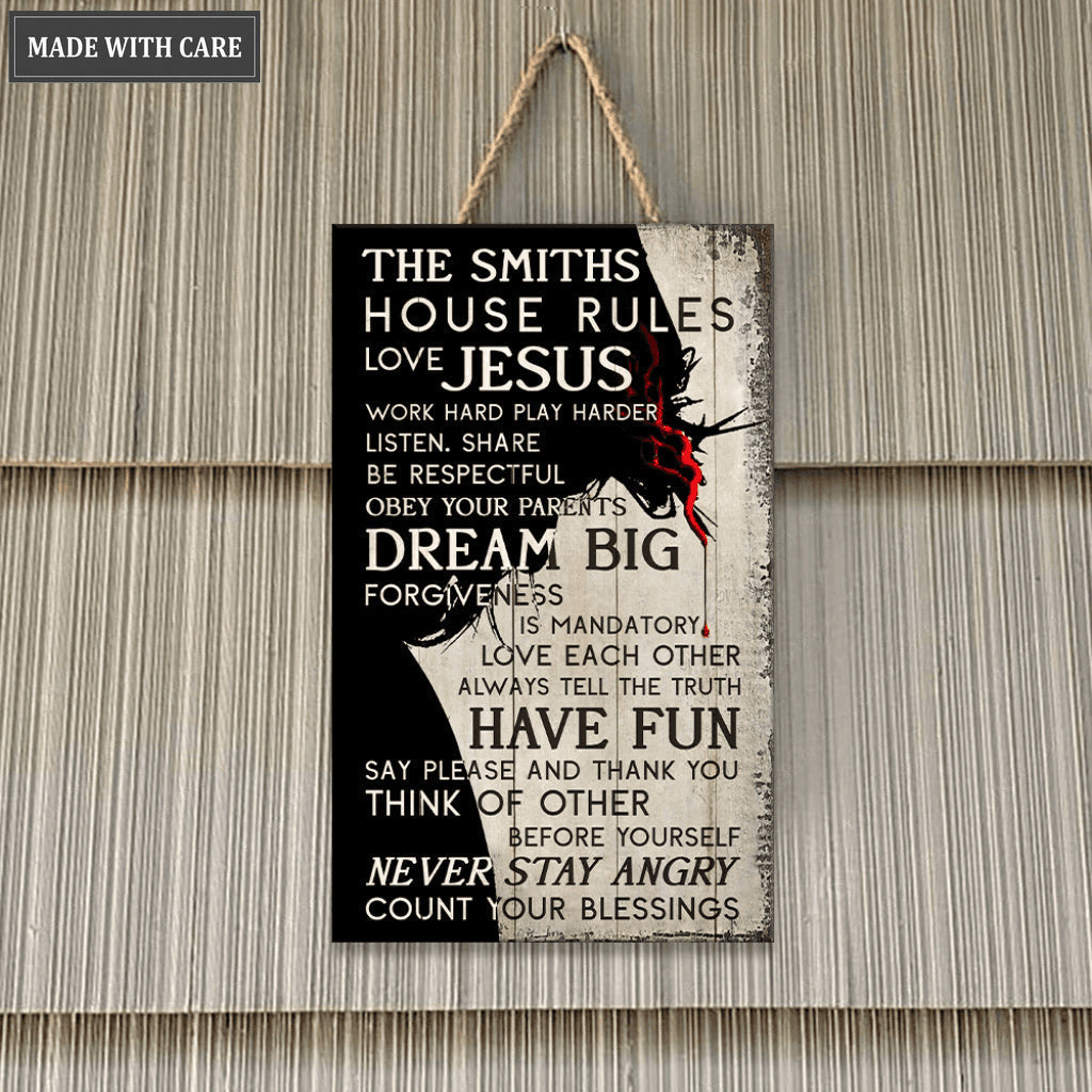 Personalized House Rules Of A Christian Family Rectangle Wood Sign