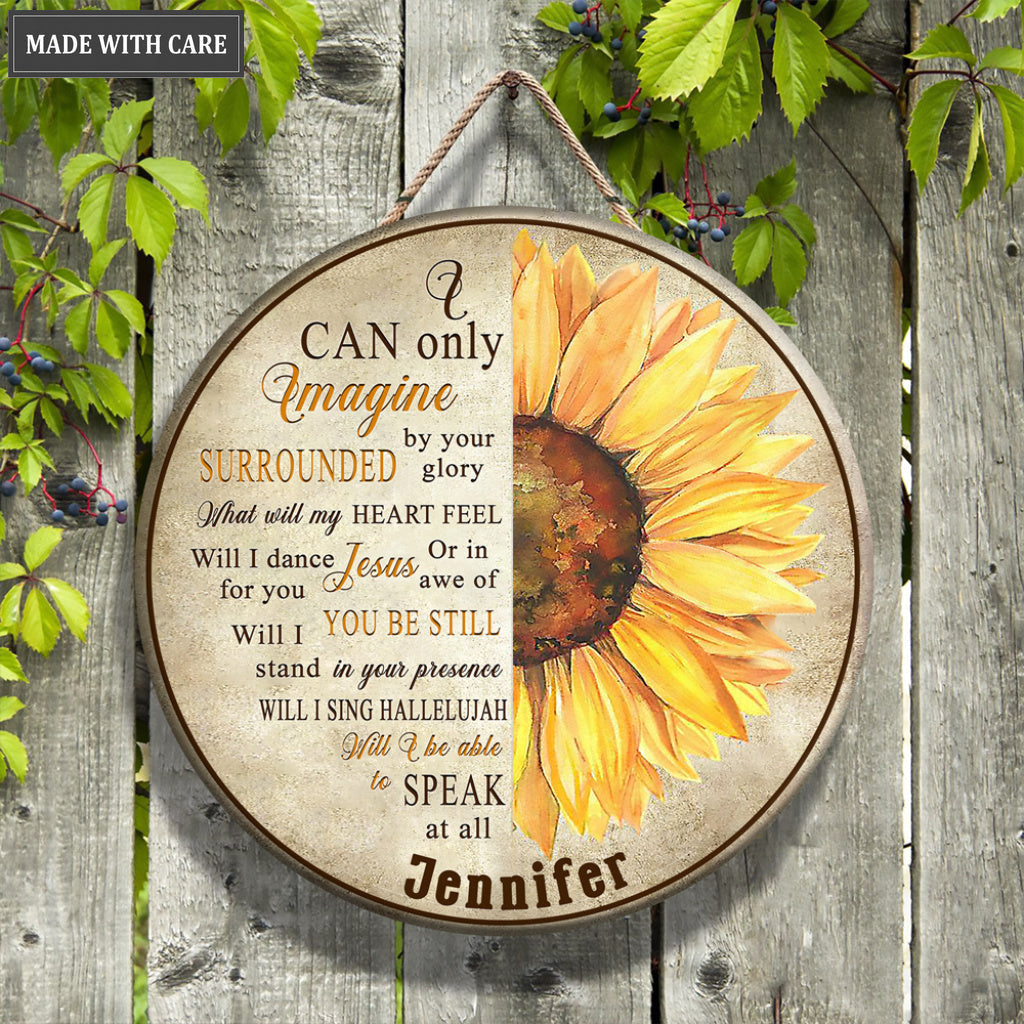 Personalized Yellow Glory Sunflower Wood Circle Sign
