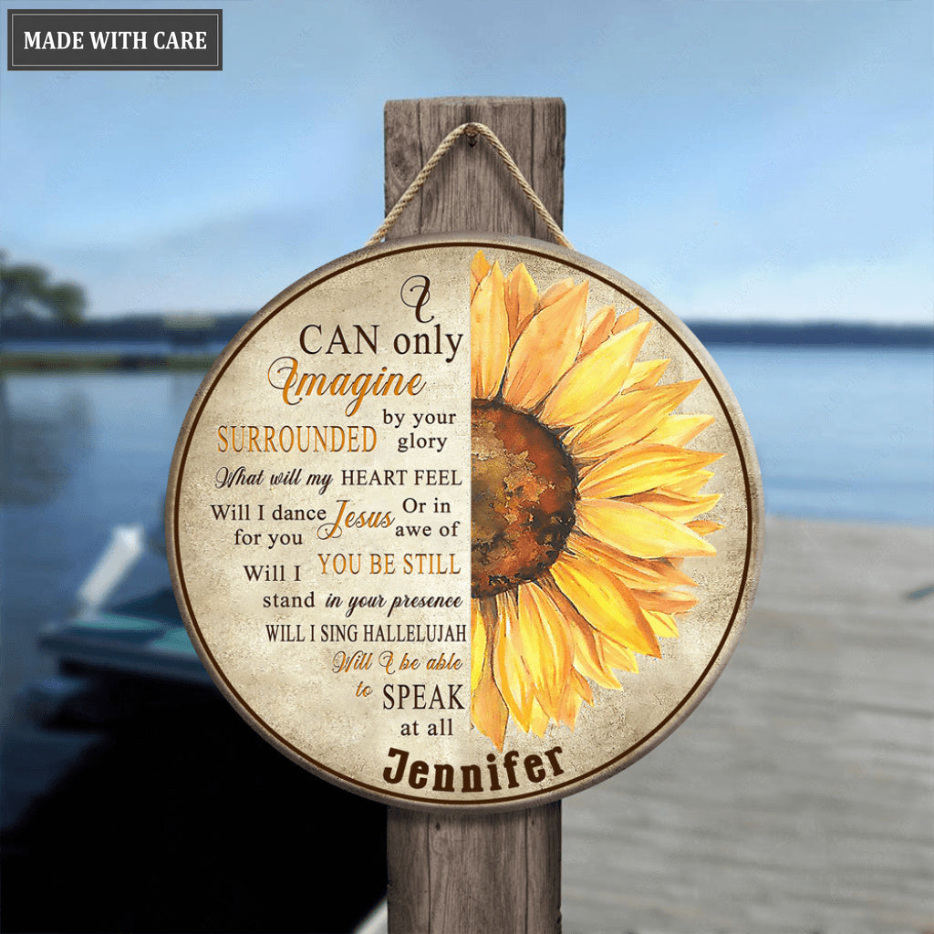 Personalized Yellow Glory Sunflower Wood Circle Sign
