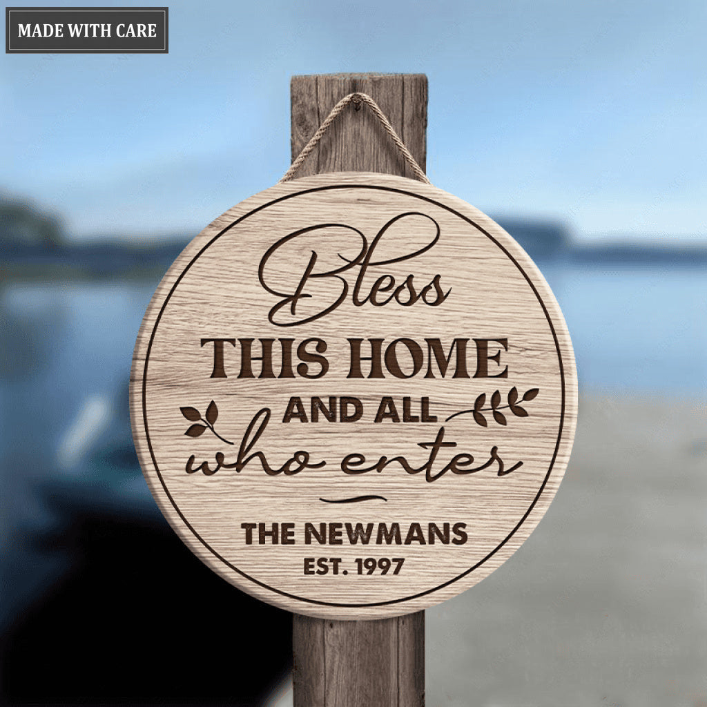 Personalized May God Bless This Home Circle Sign