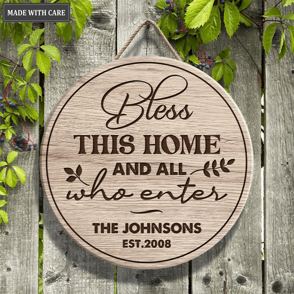 Personalized May God Bless This Home Circle Sign