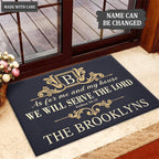 Golden Luxury Design We Will Serve The Lord Personalized Doormat