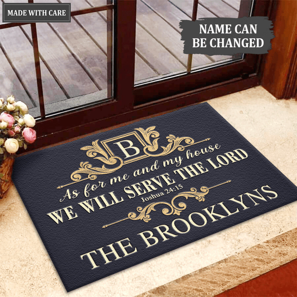 Golden Luxury Design We Will Serve The Lord Personalized Doormat