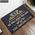 Golden Luxury Design We Will Serve The Lord Personalized Doormat