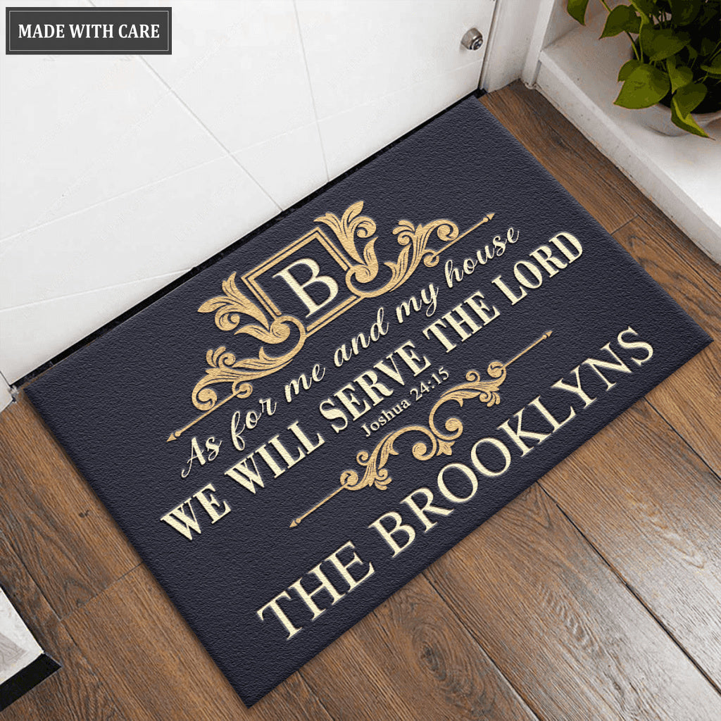 Golden Luxury Design We Will Serve The Lord Personalized Doormat