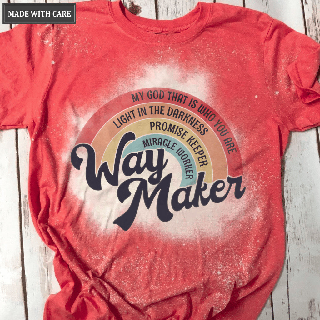 Rainbow Way Maker Red Bleached T-Shirt