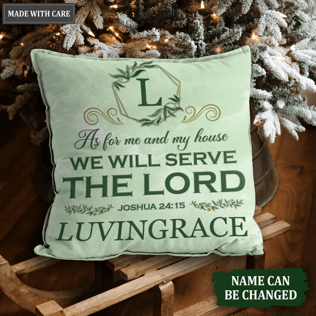 Green Floral As For Me And My House Personalized Pillow
