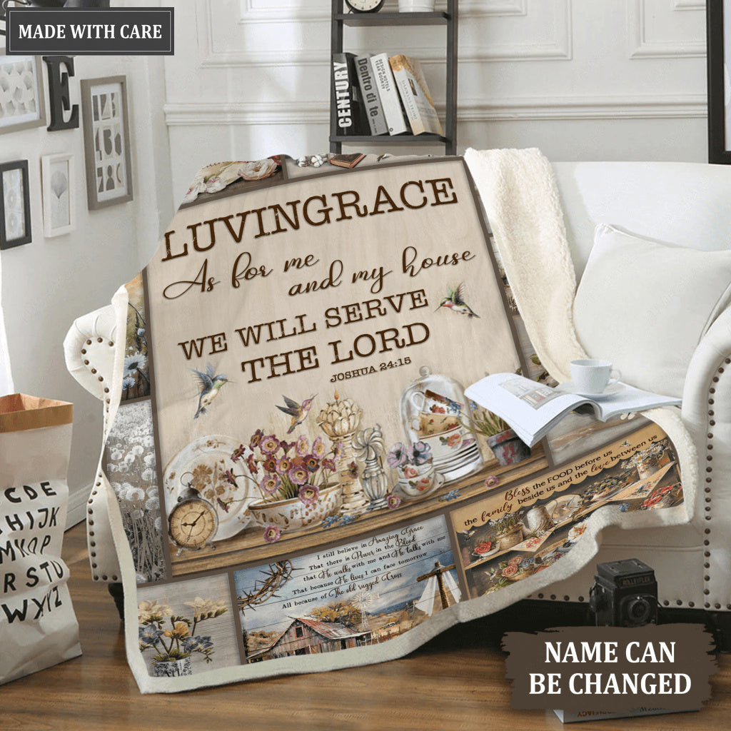 Vintage Birds Flower As For Me And My House Personalized Blanket