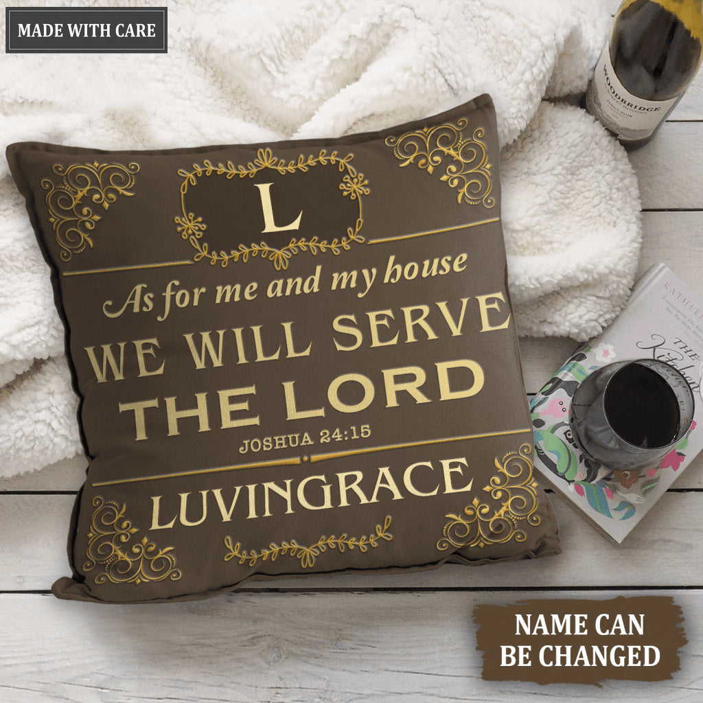 Vintage Brown Golden As For Me And My House Personalized Pillow