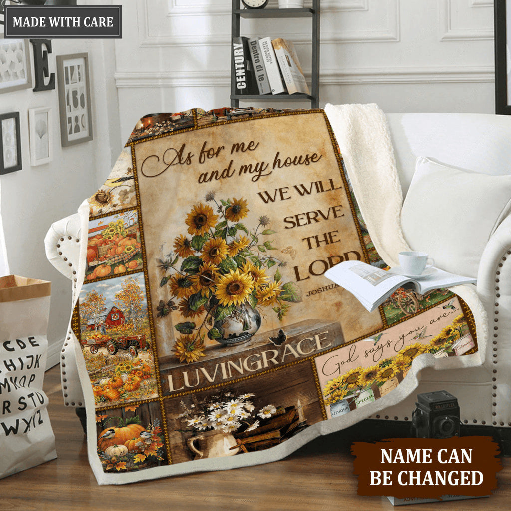Vintage Butterfly Sunflower As For Me And My House Personalized Blanket