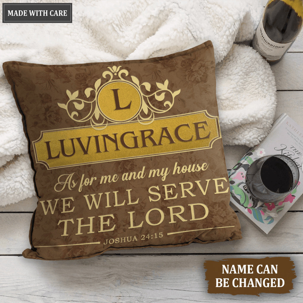 Vintage Golden As For Me And My House Personalized Pillow