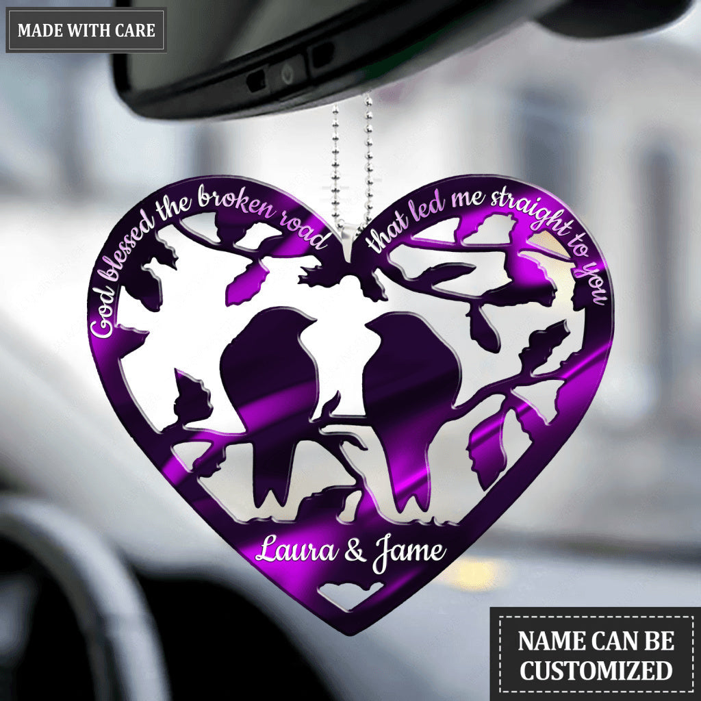 Purple Bird Couple God Blessed Personalized Ornament