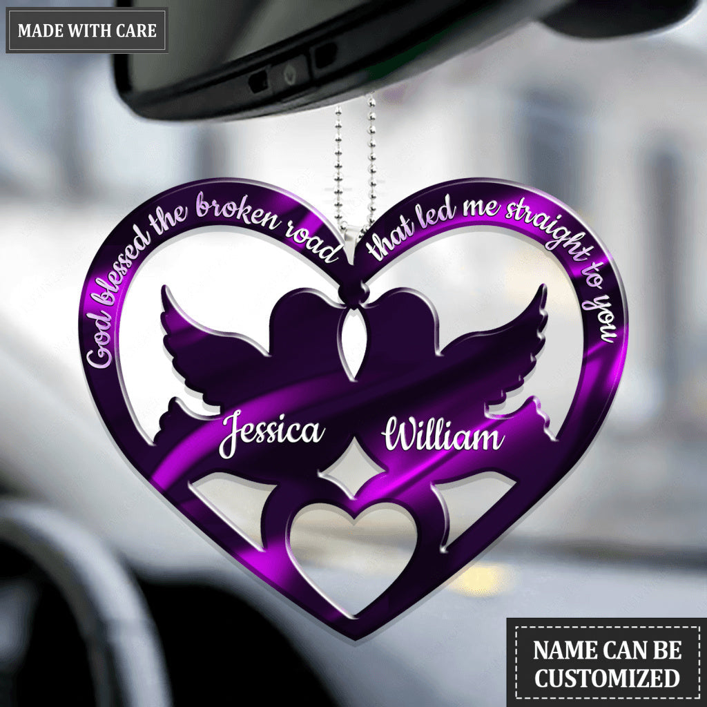 Purple Dove Couple God Blessed Personalized Ornament