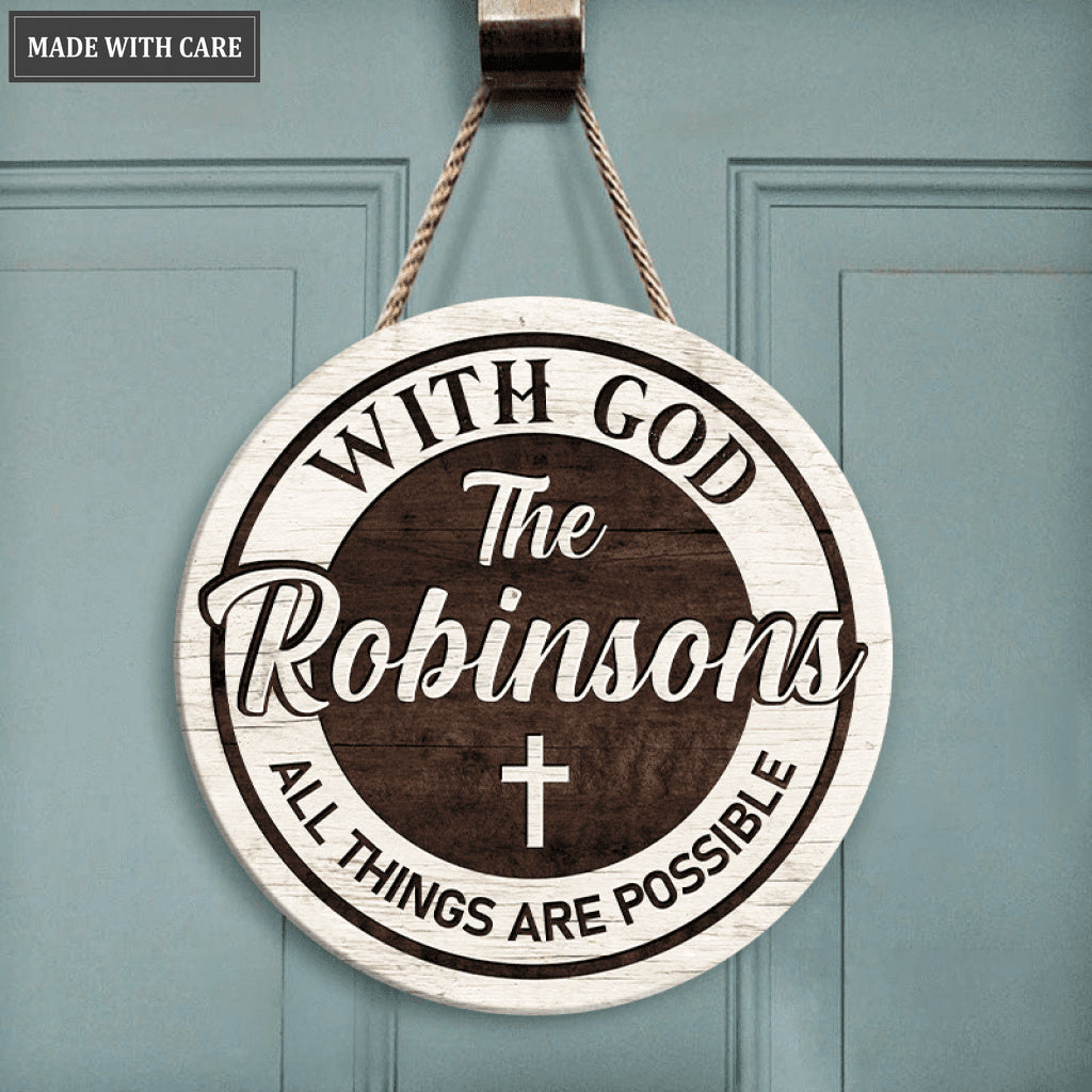 Personalized All Things Are Possible Wood Circle Sign