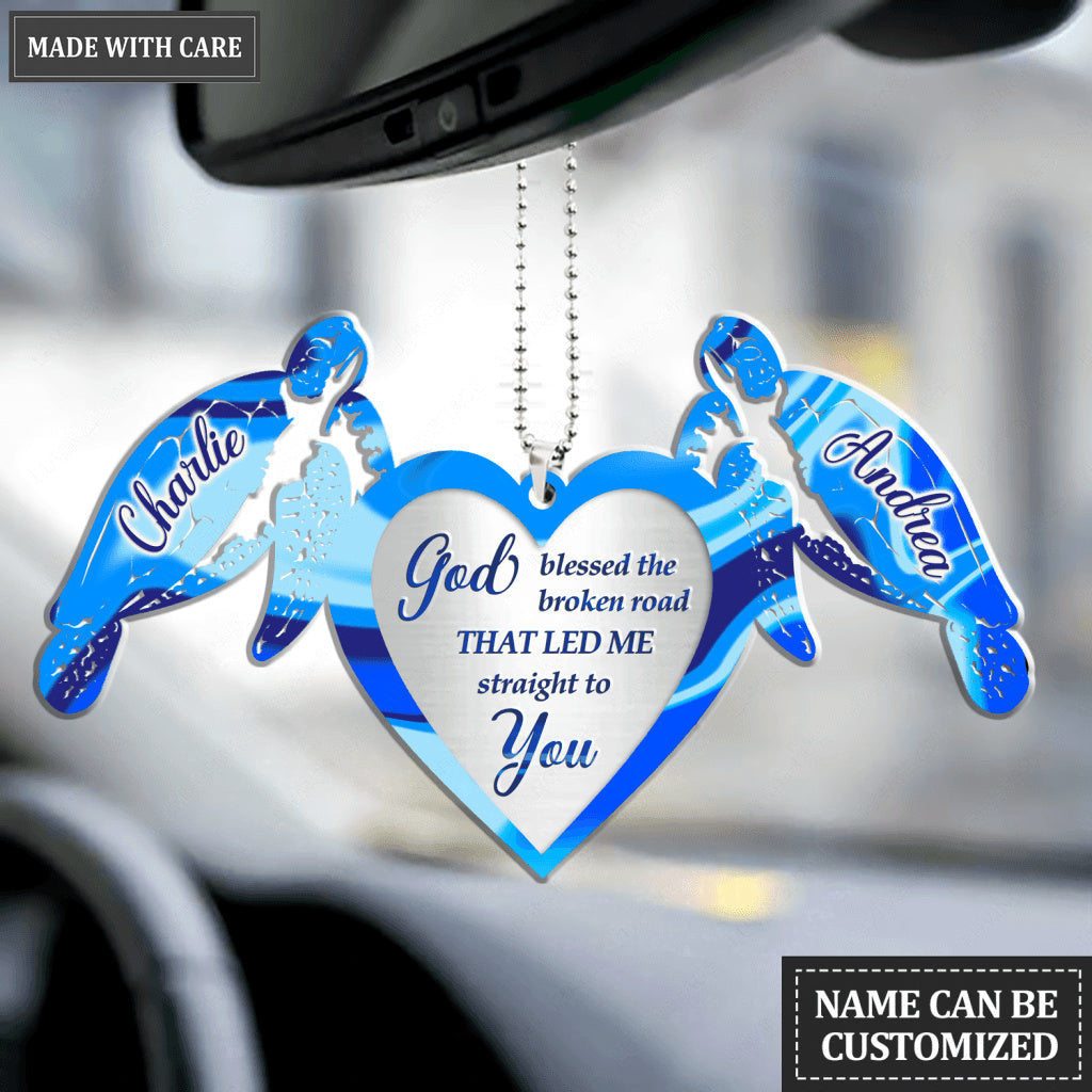 Personalized Sea Turtle Couple God Blessed Ornament