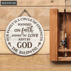Personalized Circle Of Strength Kept By God Wood Circle Sign