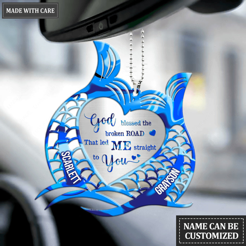 Tails Heart Couple Mermaid God Blessed Personalized Ornament