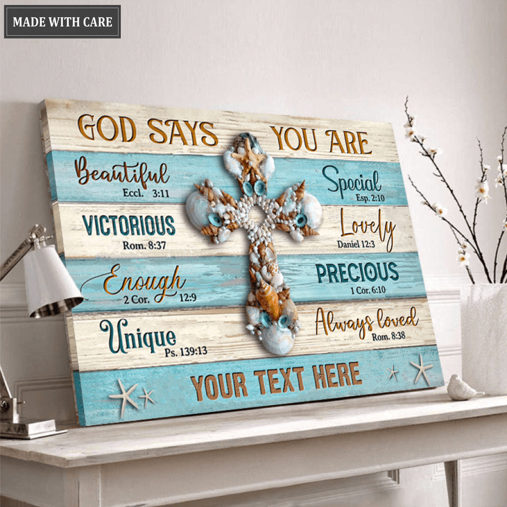 Seashell Cross God Says You Are Personalized Wall Art