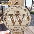 Personalized Family Name Sign Serve The Lord Circle Sign