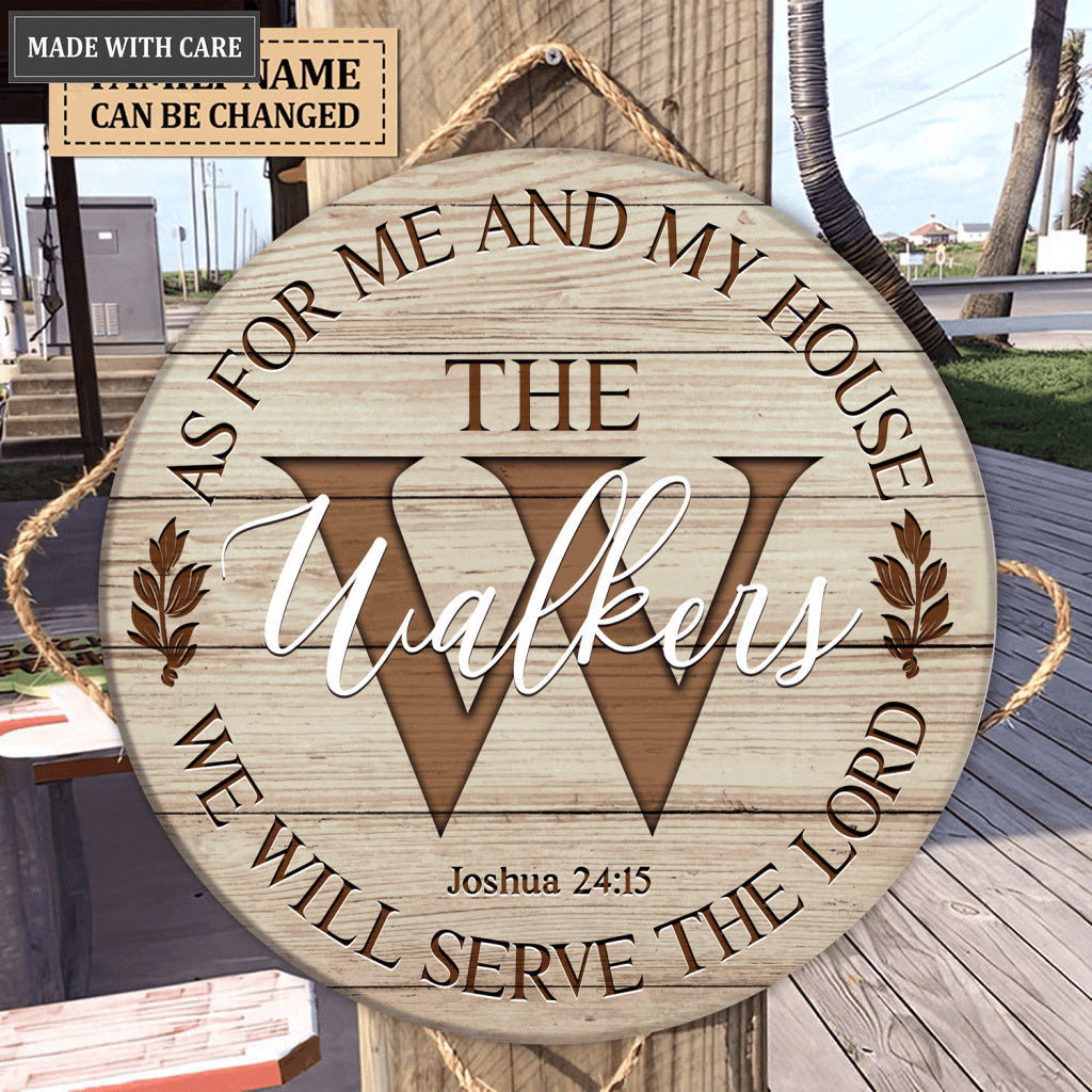 Personalized Family Name Sign Serve The Lord Circle Sign