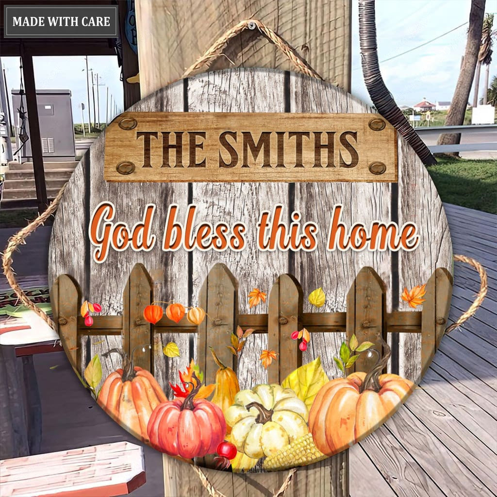 Personalized Pumpkin Fence God Bless This Home Circle Sign