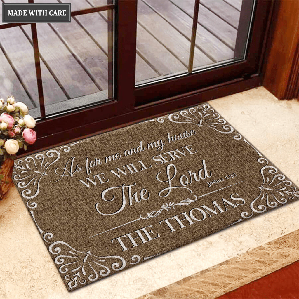 Personalized Vintage Rustic Family Serve The Lord Doormat