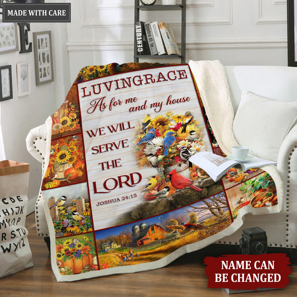 Sunflower Bird Pumpkin Christian As For Me And My House Personalized Blanket