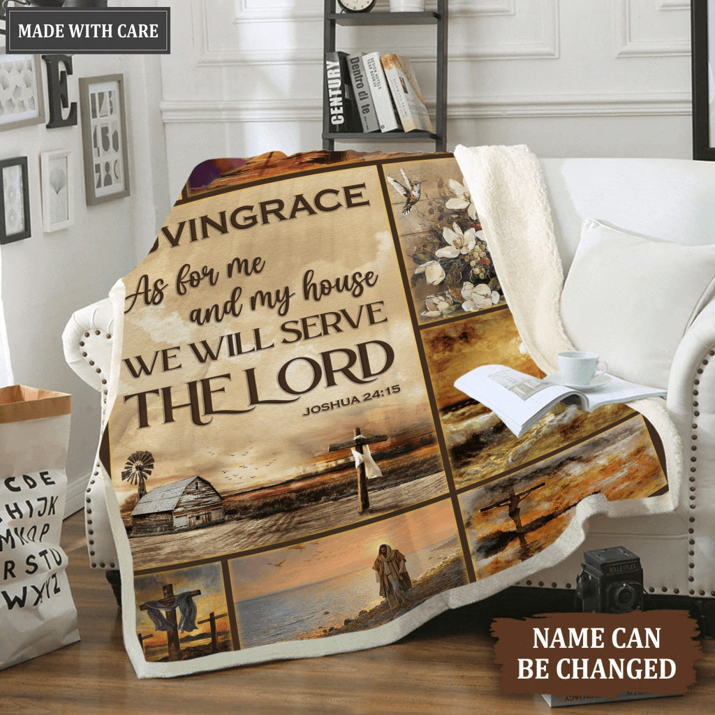 Vintage Christian Cross As For Me And My House Personalized Blanket