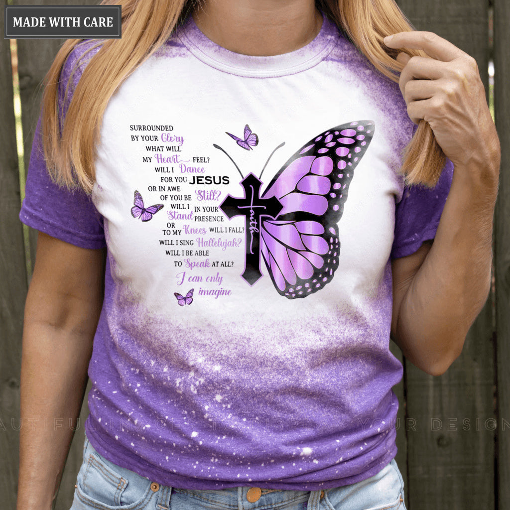 Purple Butterfly By Glory Bleached T-Shirt