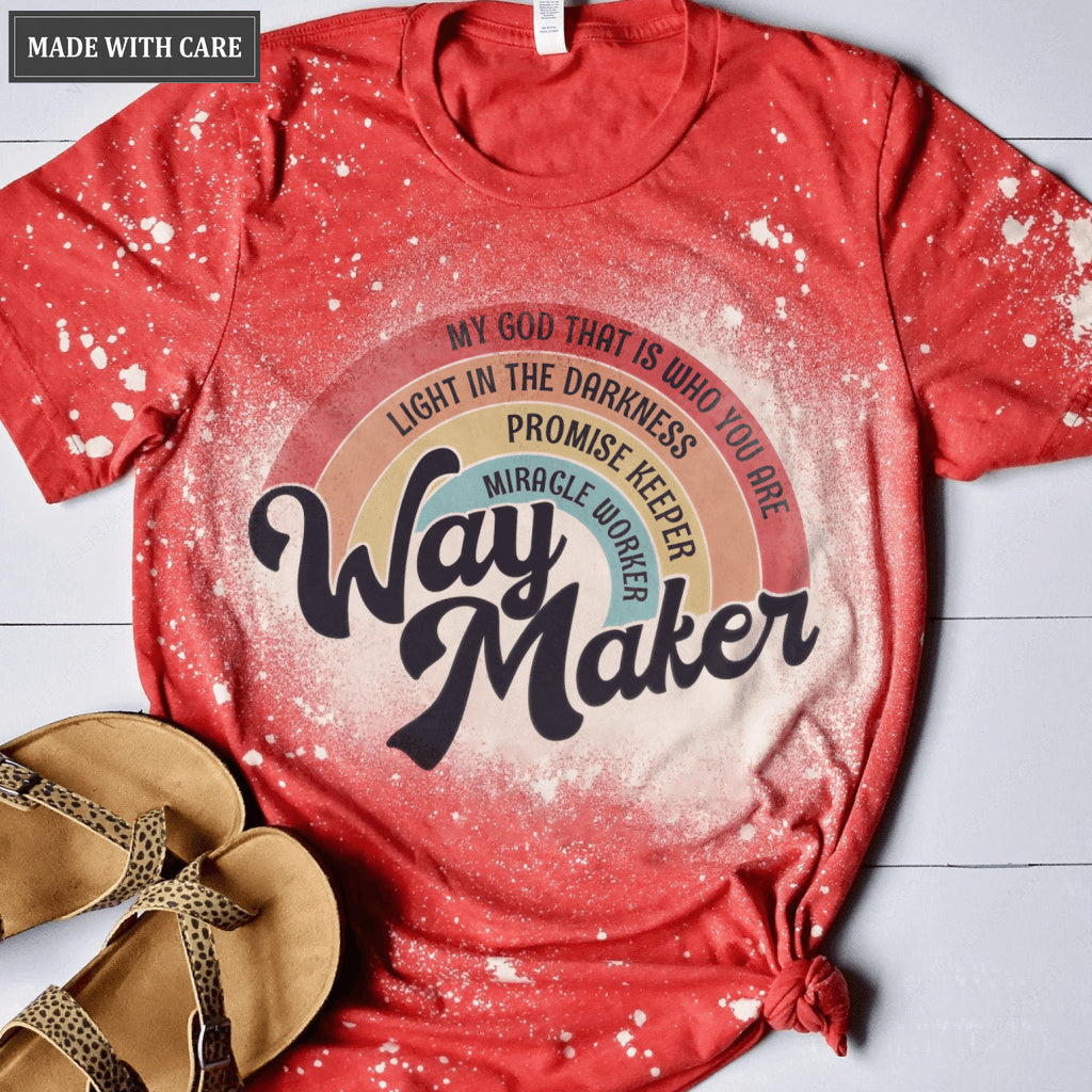 Rainbow Way Maker Red Bleached T-Shirt