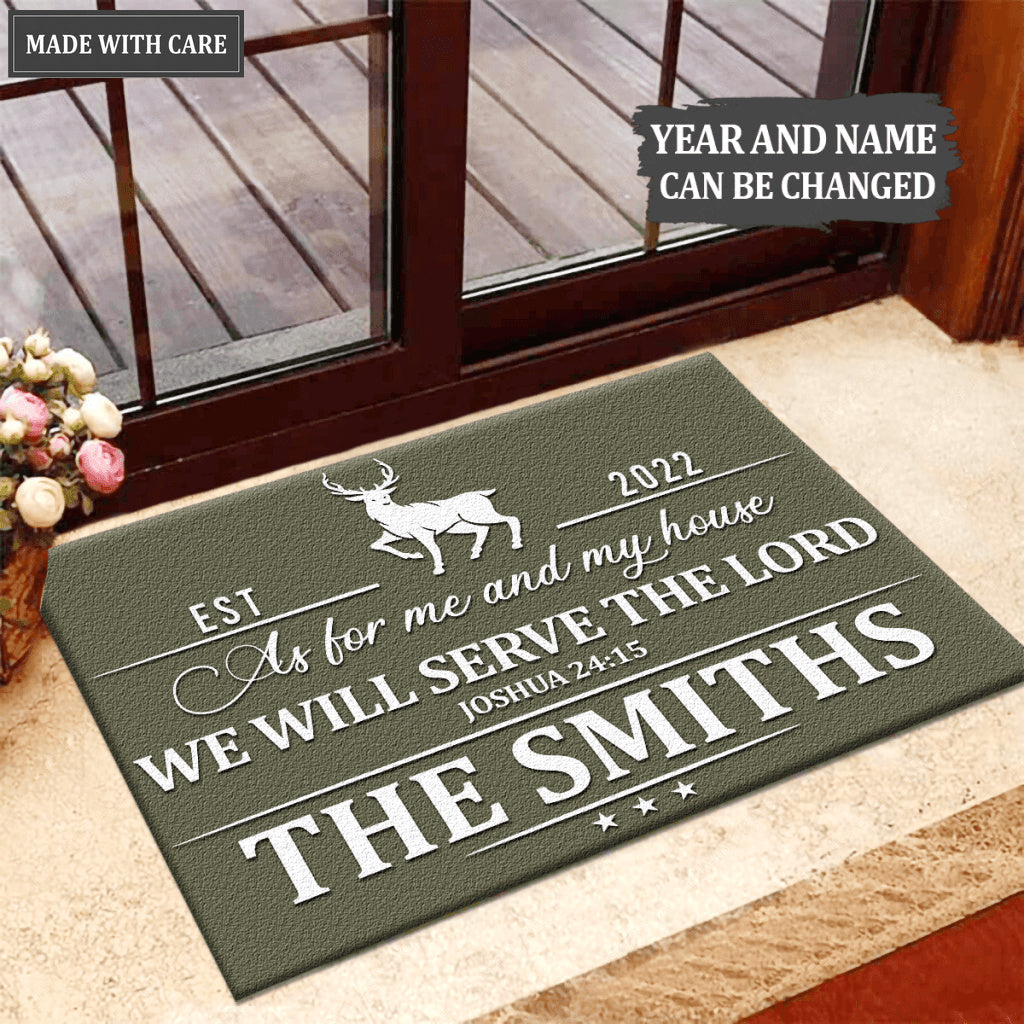 Deer Serve The Lord Personalized Doormat