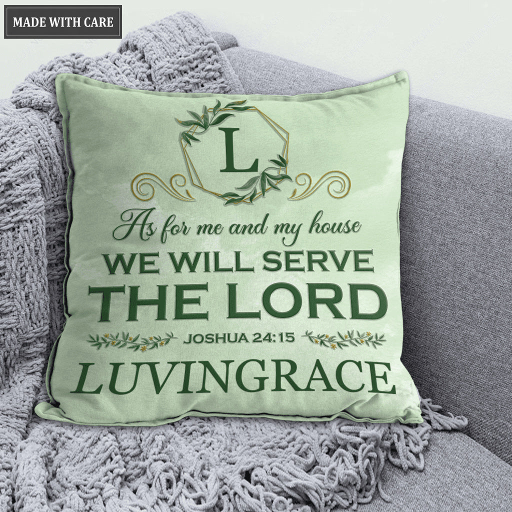 Green Floral As For Me And My House Personalized Pillow