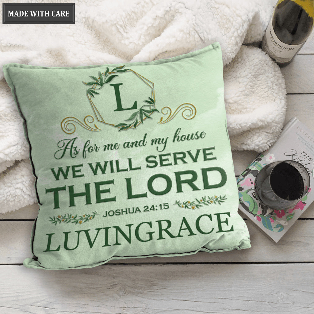 Green Floral As For Me And My House Personalized Pillow