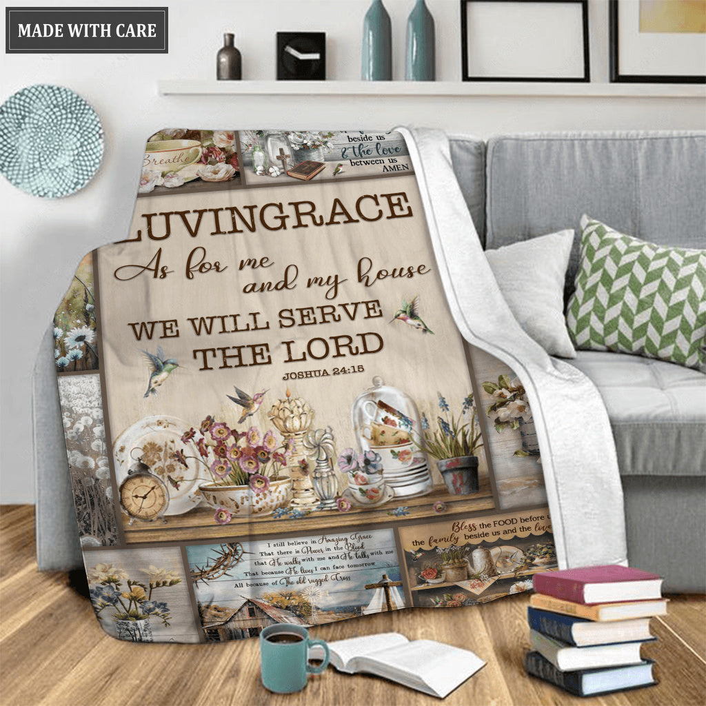 Vintage Birds Flower As For Me And My House Personalized Blanket