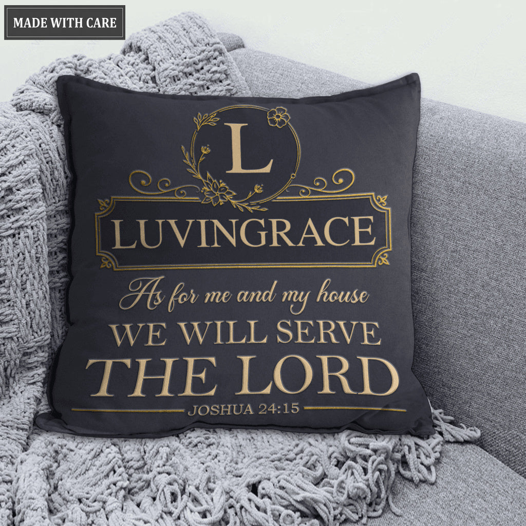 Vintage Blue Golden As For Me And My House Personalized Pillow