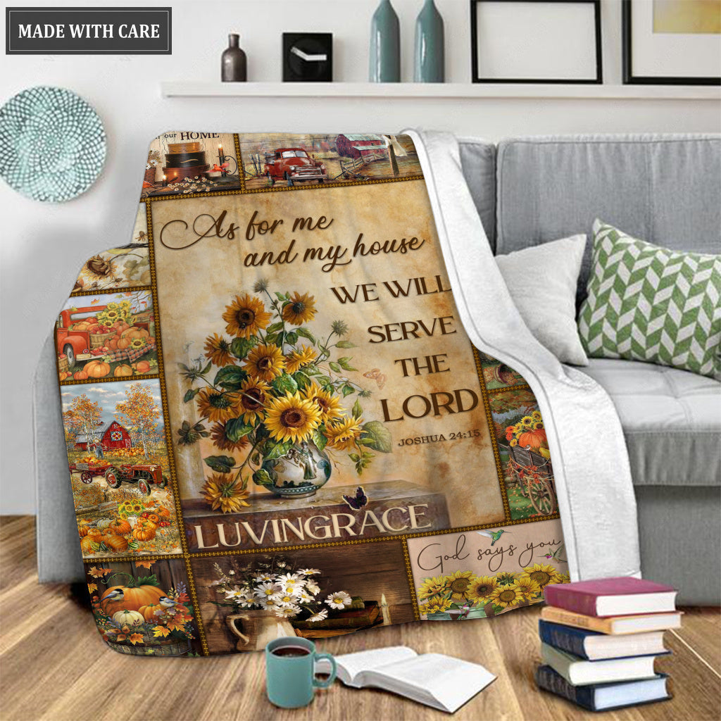 Vintage Butterfly Sunflower As For Me And My House Personalized Blanket