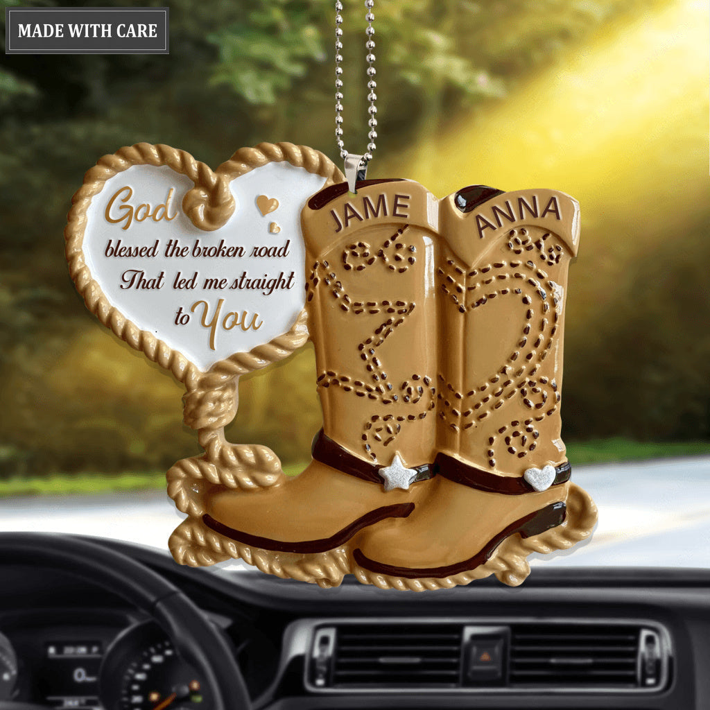 Cowboy Boots Couple God Blessed Personalized Ornament