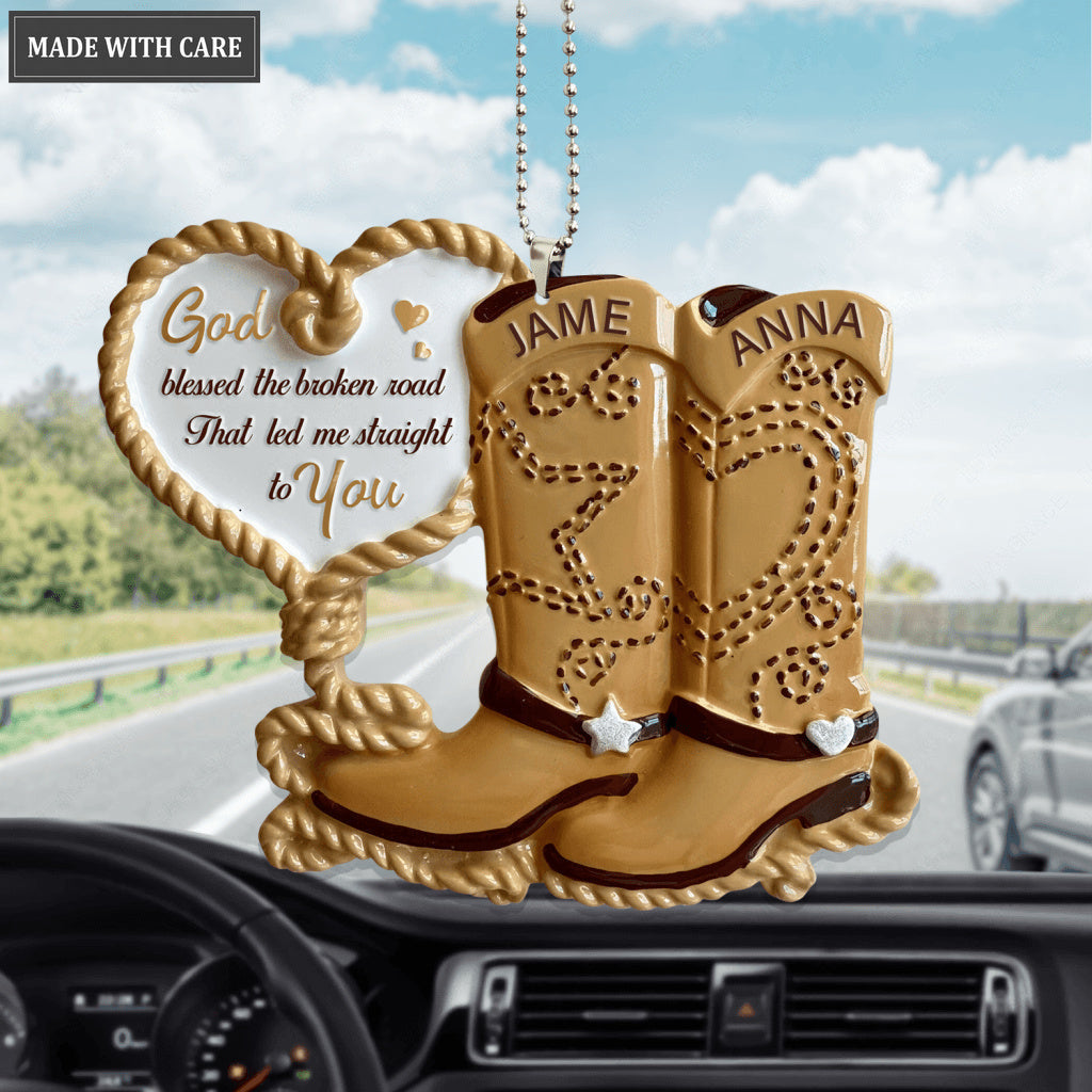 Cowboy Boots Couple God Blessed Personalized Ornament