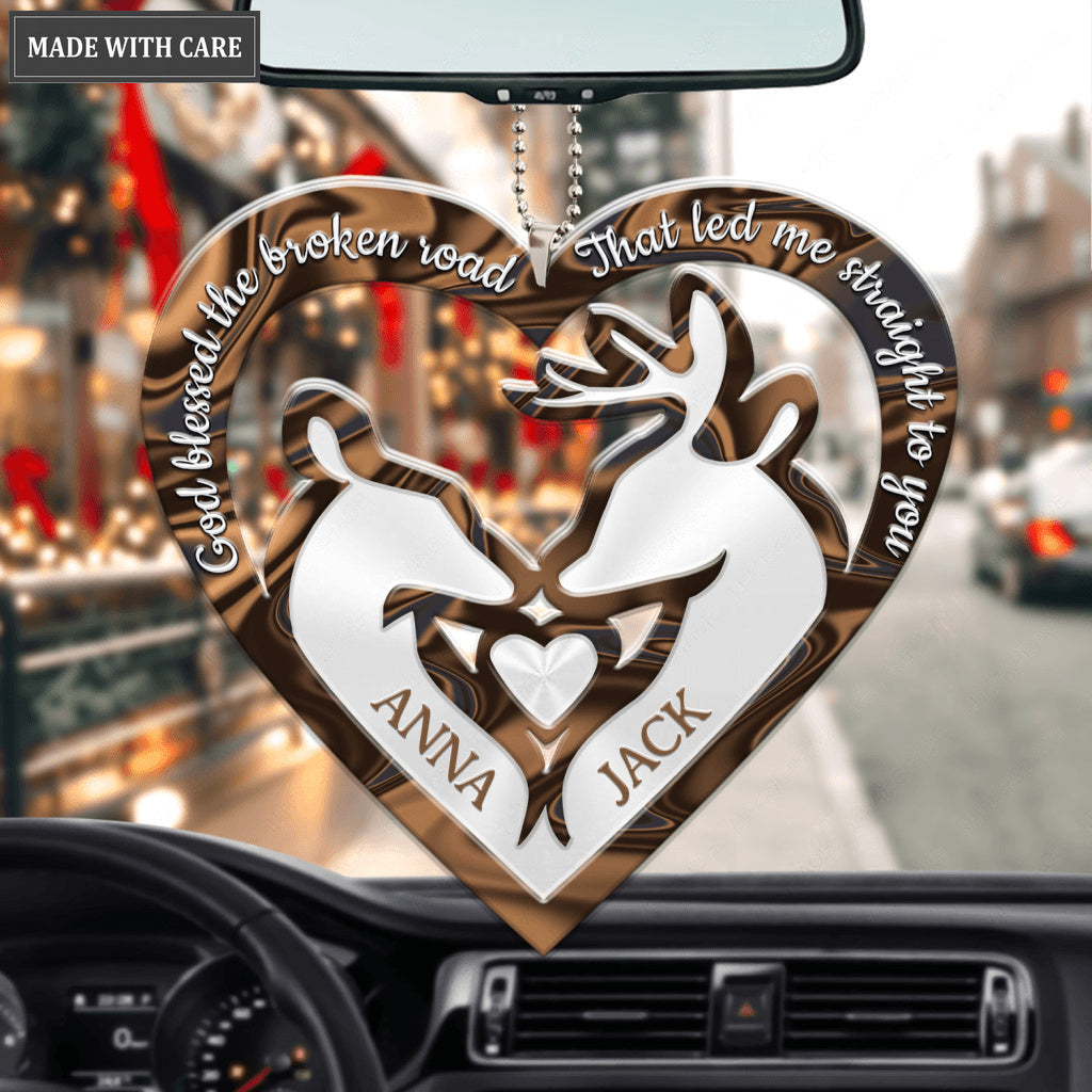 Deer Couple In Heart Shape God Blessed Personalized Ornament