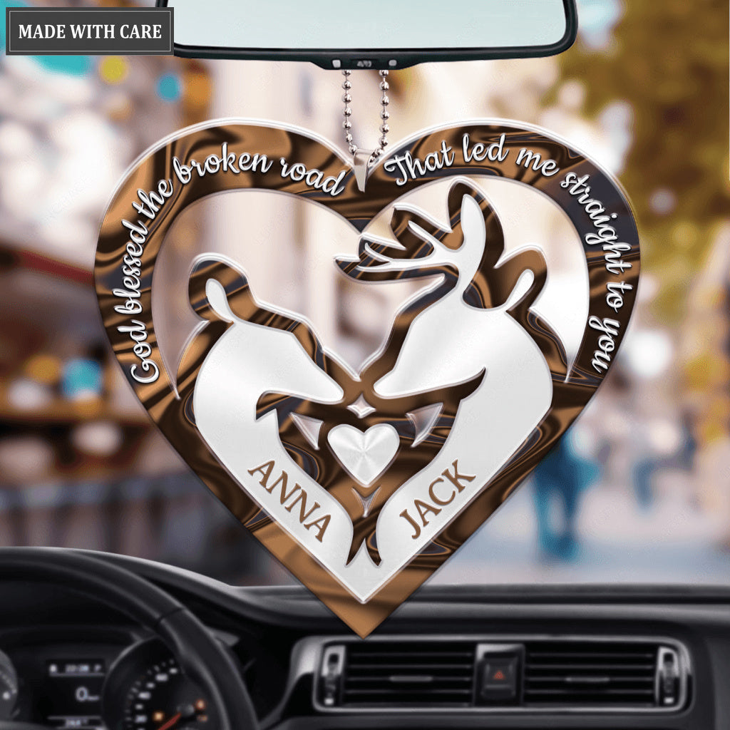 Deer Couple In Heart Shape God Blessed Personalized Ornament