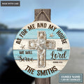 Seashell Cross As For Me And My House Personalized Blue White Circle Sign